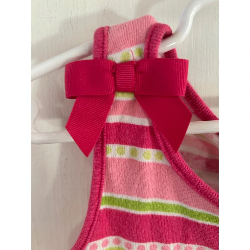 Gymboree Striped Bow Dress Size 5 Pink Green Polka Dot Sleeveless Kids